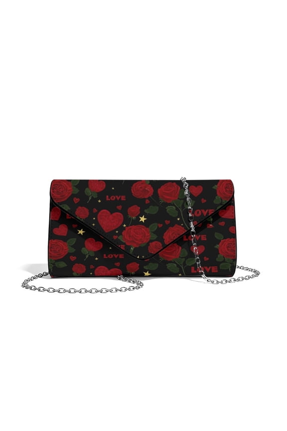 Women’s Clutch Bag Clutch Purses for Formal Wedding Party Cocktail Prom Evening Handbag Leather Envelope Bags Crossbody Bag for Valentine, Red Roses Love