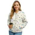 thumbnail image 1 of Xixirimido Womens Bomber Jacket Cropped Zip Up Varsity Jacket Loose Fit Casual Coat Lightweight Fall Winter Outerwear With Pockets, Chickens Floral Beige, Large, 1 of 7