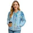 thumbnail image 1 of Xixirimido Womens Bomber Jacket Cropped Zip Up Varsity Jacket Loose Fit Casual Coat Lightweight Fall Winter Outwear With Pockets, Dragonfly Wisteria Flowers Blue, Medium, 1 of 7
