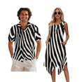 thumbnail image 1 of Xixirimido Zebra Stripe Black Print Hawaii Couple Matching Outfit Men's Hawaiian Shirt and Women's Summer Sleeveless Dress Soft Midi Beach Dresses Matchable Couple Outfits, S, 1 of 7