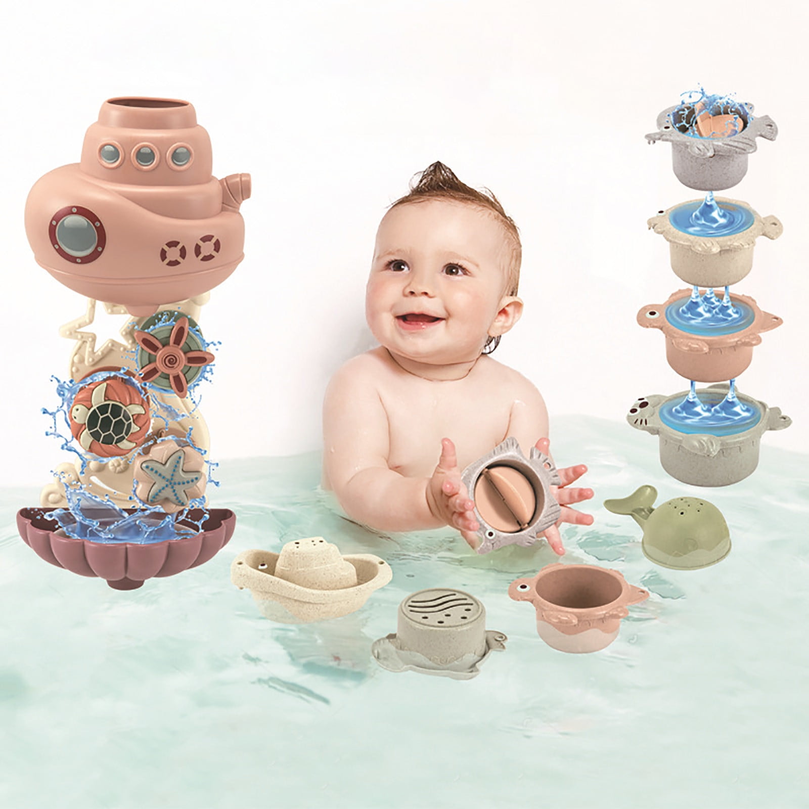 Xiying Bathroom Water Wheel Stacking Cups Toy | Fun Spinning Bath Toy ...