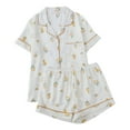 thumbnail image 1 of Xiyon Women's Pajamas Set Casual Short Sleeve Sleepwear Printed Button Front Top And Shorts Comfortable Sleepwear Outfit With Pockets Ladies Lounge Sets, 1 of 5