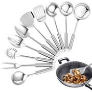 Xiyztok 10Pcs Kitchen Cooking Utensils Set Metal Stainless Steel Spoons and Spatula with Ergonomic Handle Utensil for Cooking Kitchen Cooking Utensils Set Kitchen Gadgets Tools Set Spoons Spatula