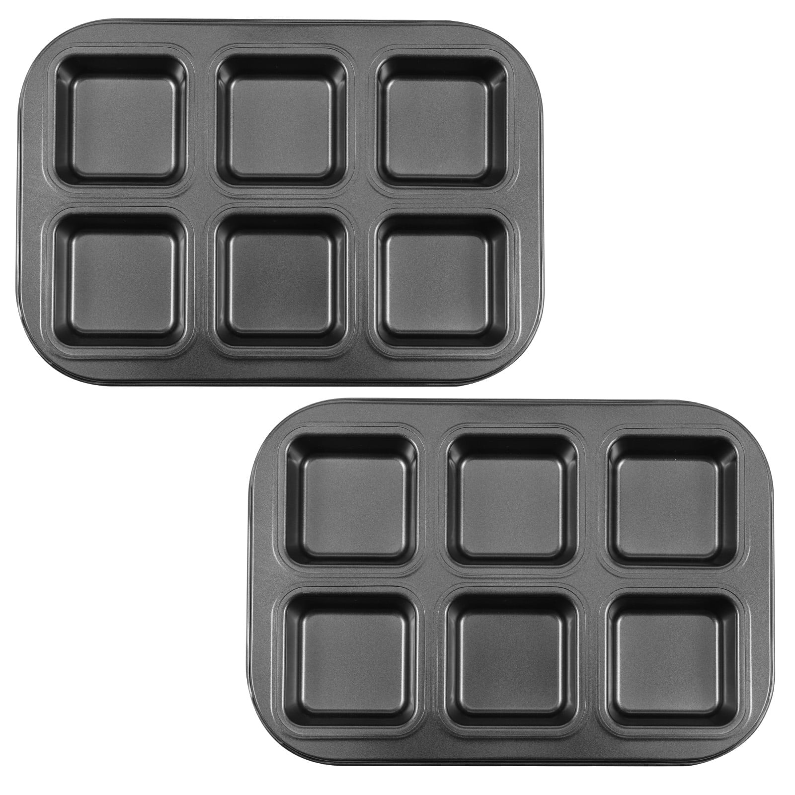 Xiyztok 2PCS Muffin Baking Pan Non Stick Carbon Steel Cupcake Pan 6 Cavity Square Cupcake Brownies Plates for Baking Kitchen