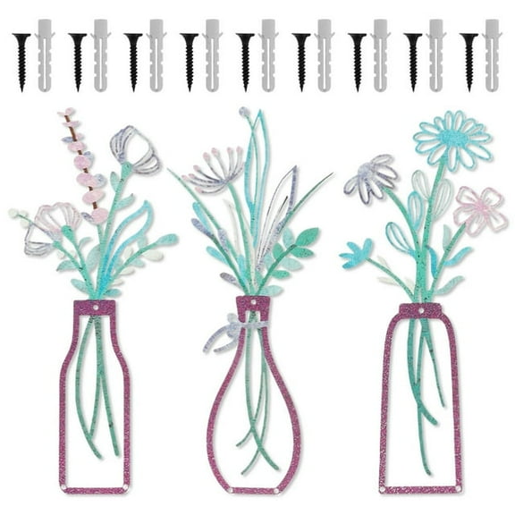 Xiyztok 3Pcs Metal Flower Wall Art Exquisite Metal Flower Vase Wall Art Rustic Farmhouse Decor for Living Room Bathroom Bedroom Kitchen