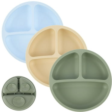 Xiyztok 3Pcs Silicone Suction Plates for Non Slip Self Feeding Training Plates Divided Plates Dishwasher