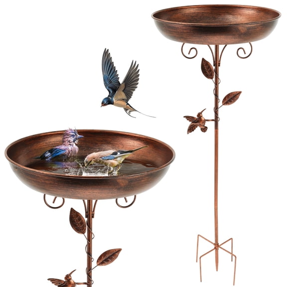Xiyztok Bird Bath 39 Inches Sturdy Iron Garden Birdbath for Outside Vintage Standing Bird Bath Bowl for Outdoor Garden Patio Yard Lawn(Pipe diameter 0.63 inch)
