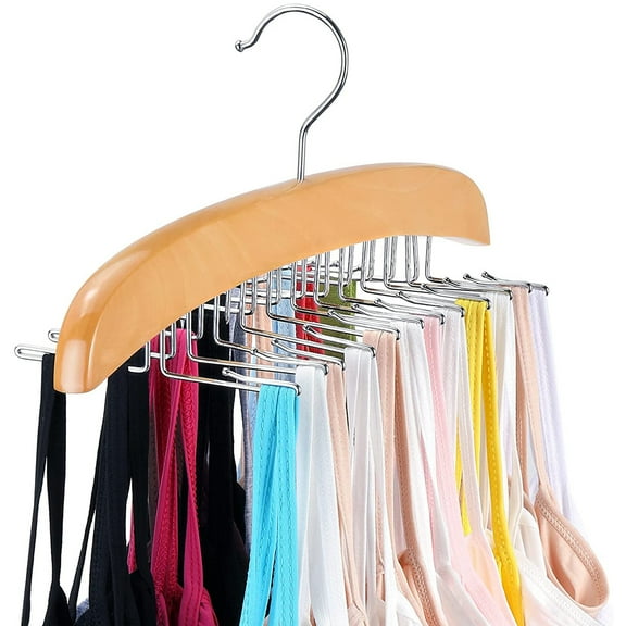 Xiyztok Camisole Hanger Clothes Wood Hanger Organizer Tank Top Organizer with 24 Metal Hooks 360 Degrees Rotation Strappy Dress Hanger Multipurpose Hanger for Home Closet Wardrobe Dormitory