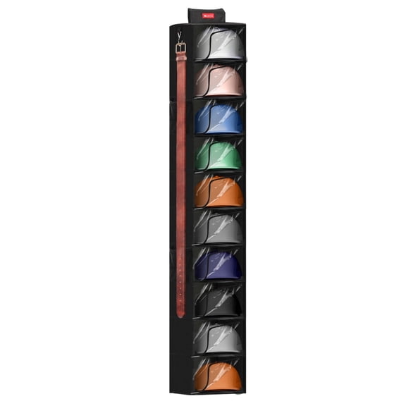 Xiyztok 10-Shelf Hat Organizer for Baseball Caps, Holds Up to 40 Hats, Hanging Closet Hat Rack with Dustproof Curtain & Side Pockets, Black