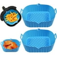 thumbnail image 1 of Xiyztok 2PCS Reusable Heat Resistant Silicone Air Fryer Basket with Handles,Square Air Fryer Silicone Pot,Blue, 1 of 9