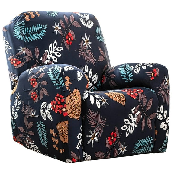 Xiyztok Set of 4 High Stretch Recliner Cover 1Seat Soft Sofa Slipcover Printed Reclining Chair Cover with Side Pocket Furniture Protector for Single Seat Sofa and Couch