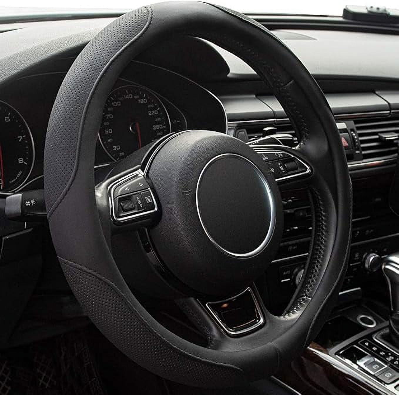 Black Microfiber Leather Steering Wheel Cover with Rubber Lining