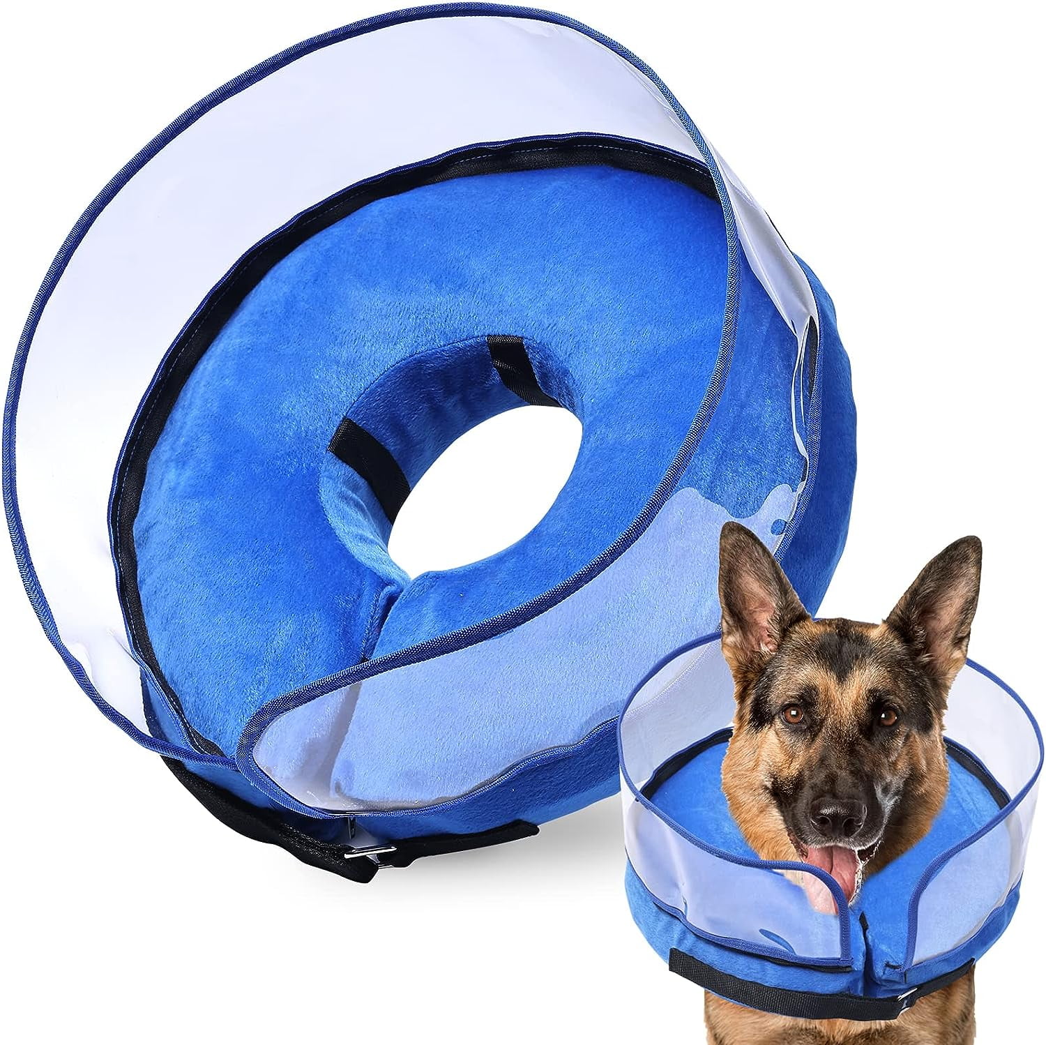 Xkiss Dog Cone, Inflatable Dog Cone After Surgery for Small Medium Large Dogs, Soft Cones with Enhanced Anti-Licking Guard Shield for Pets, Protective Dog Donut Collar-Blue