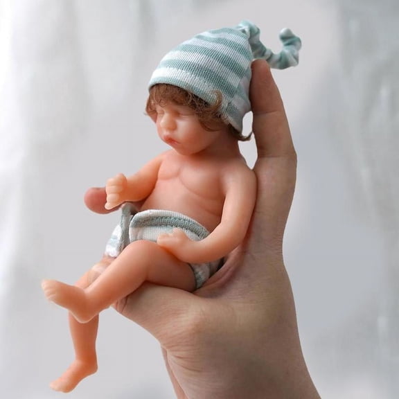 Xkiss Reborn Baby Dolls, 6 Inch Mini Realistic Newborn Baby Girl Doll with Curly Rooted Hair 2 Clothes, Lifelike Reborn Doll Silicon Full Body