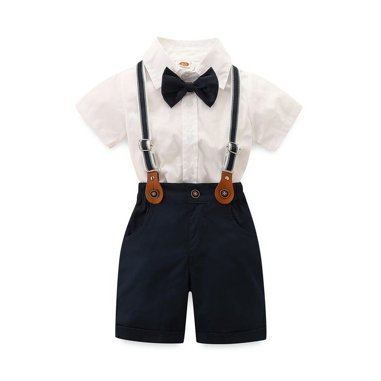 Kimocat Baby Clothes Gentleman Suit Style Short Sleeve Shirt + Bowtie + Short Suspenders