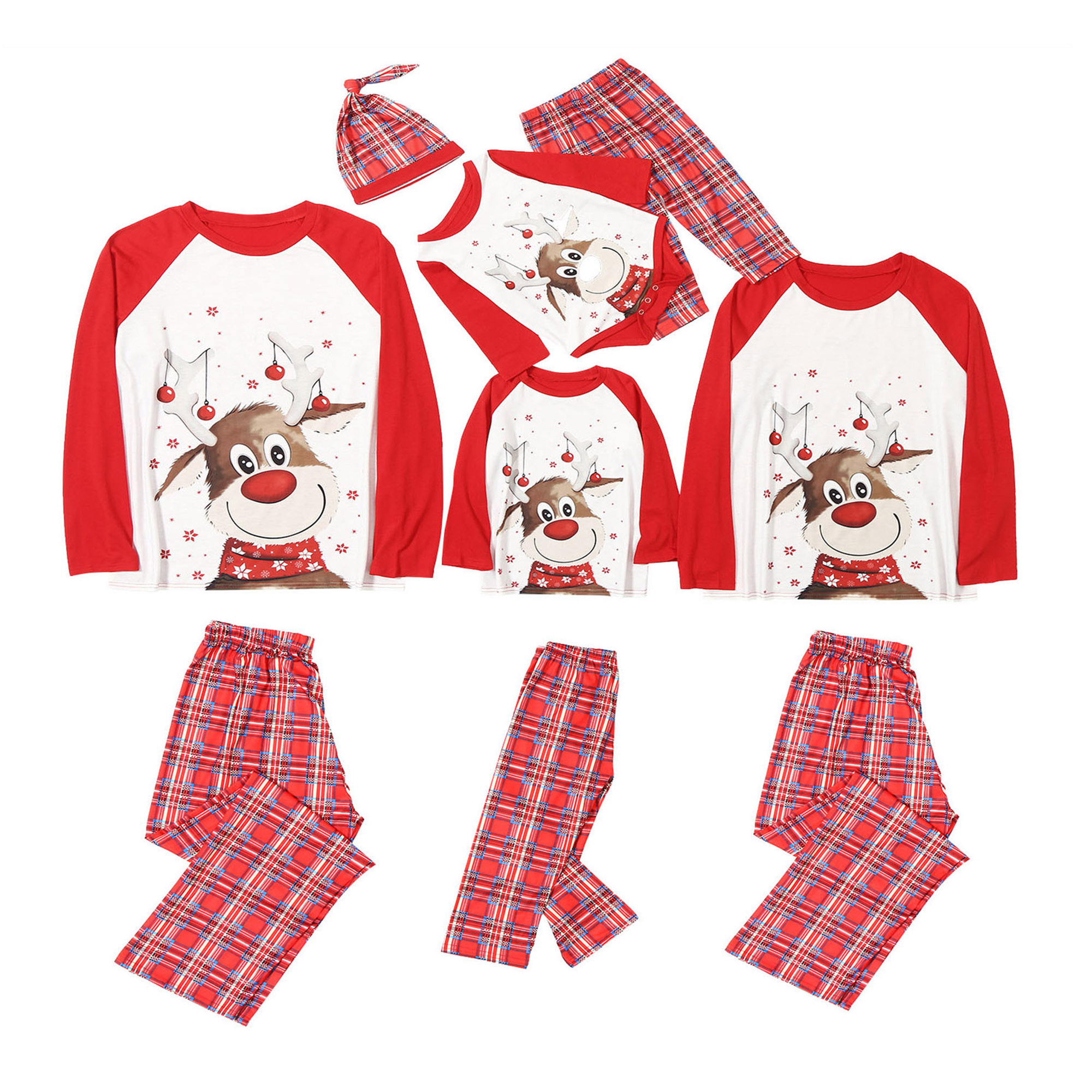 Family Christmas Matching Pajamas Set Cartoon Elk Plaid