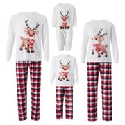 Xkwyshop Family Matching Christmas Pajamas Set Elk Printed Tops Plaid Pants Sleepwear for Women Men Jammies