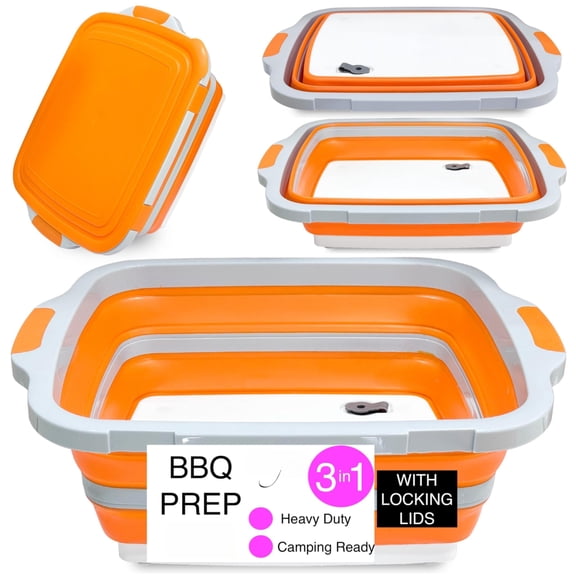 Xl Collapsible Bbq Prep Tub With Lid - 3 In 1 & Portable Board Container For Marinating Camping Meat Storage Space-saving Foldable Tray Kitchen And Outdoor