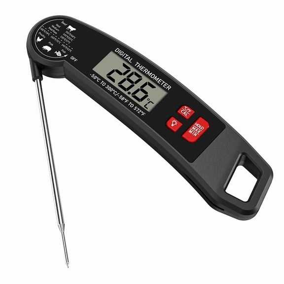 Xl-Kang Waterproof Digital Instant Read Meat Thermometer Folding Probe Backlight Calibration Function for Cooking Food Candy, BBQ Grill, Liquids,Beef(Black)