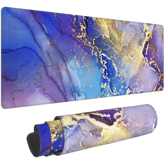 Xl Marble Large Gaming Mouse Pads for Desk, Extended Cute Mousepad for Keyboard Table with Delicate Azure and Gold Texture, Big Long Computer Desk Mat Gifts for Women Office Decor, Blue 31.5*11.8 In