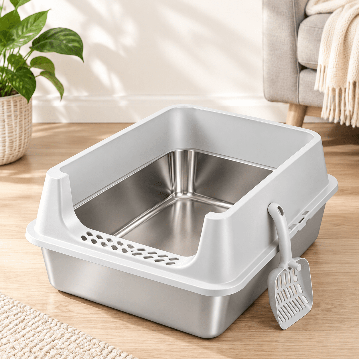 Litter Stuff Xl Open Top Stainless Steel Litter Box With High Sides Gray - Walmart.com