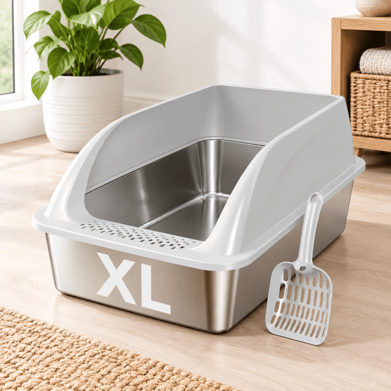 Litter Stuff Xl Open Top Stainless Steel Litter Box With High Sides Light Gray ...