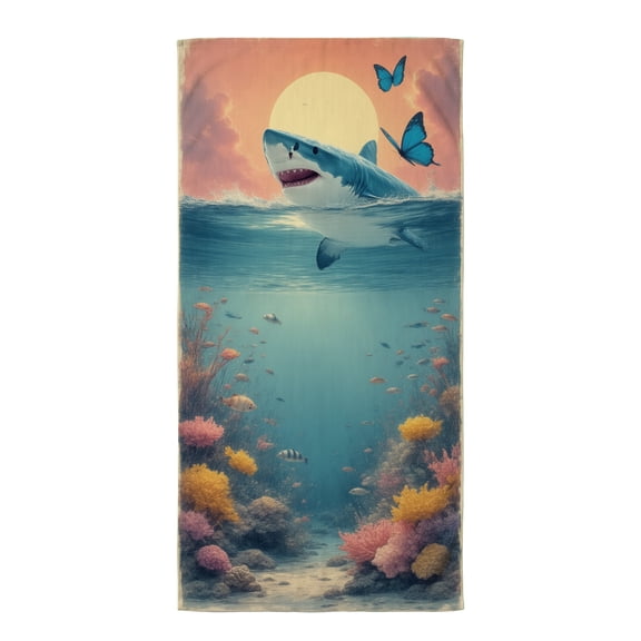 Xl shark beach towels A shark swimming in the ocean with a butterfly flying above it. sand-free+beach+towels beach towel large quick dry microfiber beach towel best beach essentials