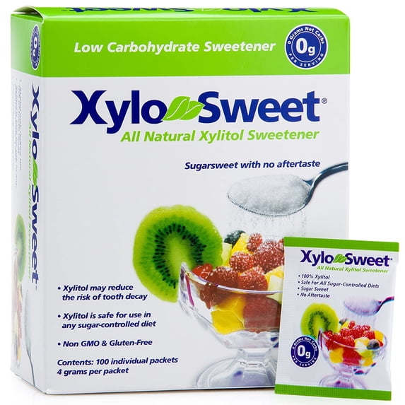 Xlear XyloSweet Non-GMO Xylitol Sweetener, Natural Sugar Substitute Granules, 100 Packets, 2 pack
