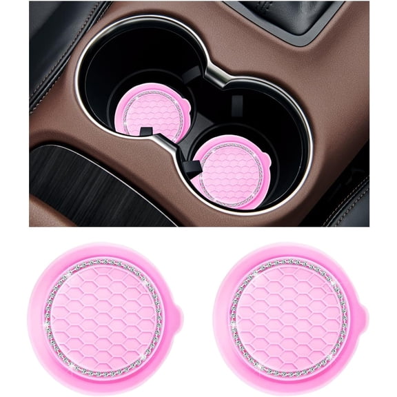 Xlhshop 2-Pack Silicone Car Cup Coasters, 3.15" Anti-Slip Rhinestone Drink Mat for Auto