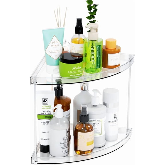 Xlhshop 2-Tier Clear Acrylic Corner Bathroom Organizer, Countertop Shelf for Perfume & Makeup