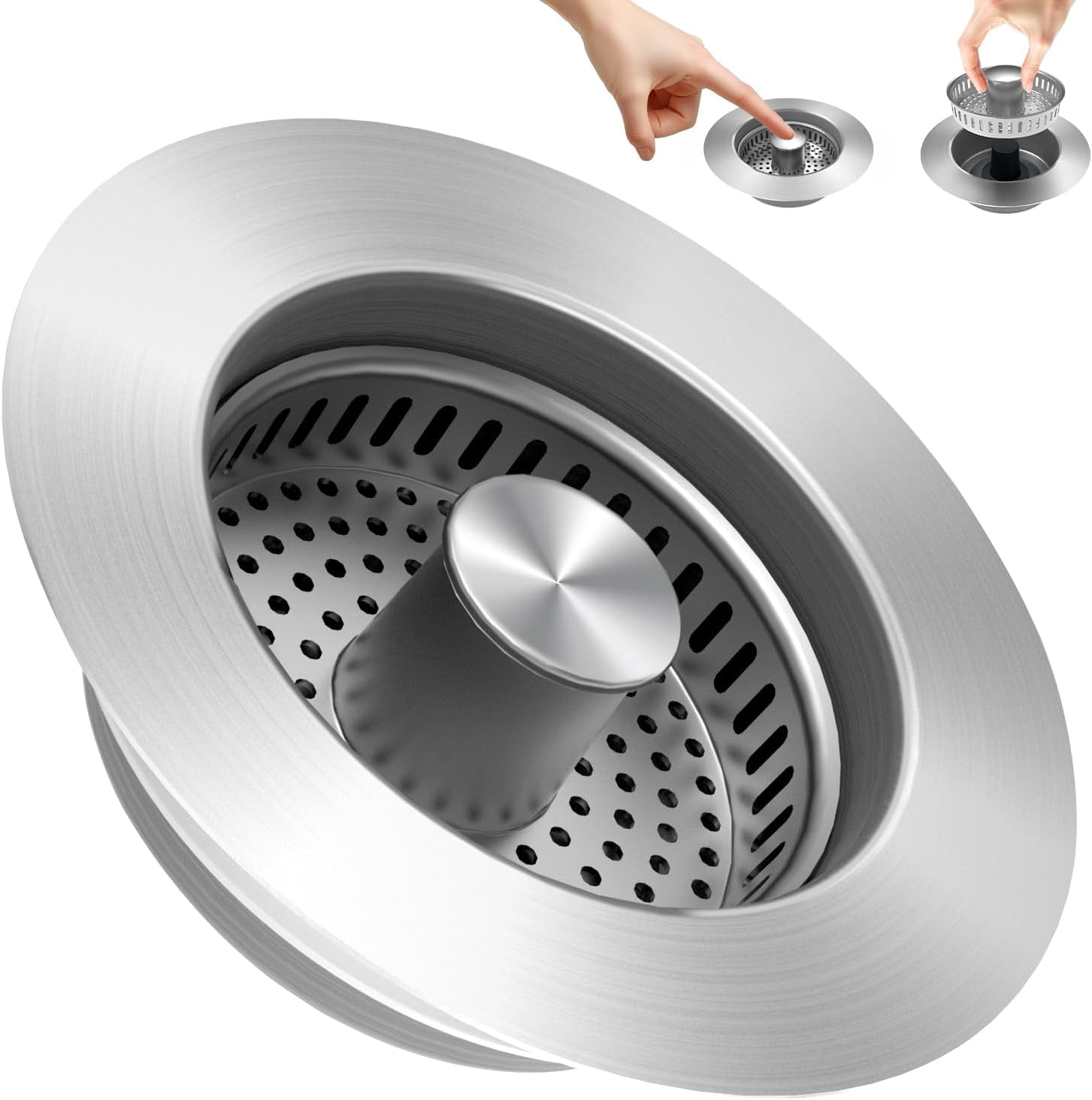 Xlhshop 3-in-1 Kitchen Sink Drain Strainer & Stopper Combo, Stainless Steel with Anti-Clogging Basket, Fits 3-1/2 Inch Drains