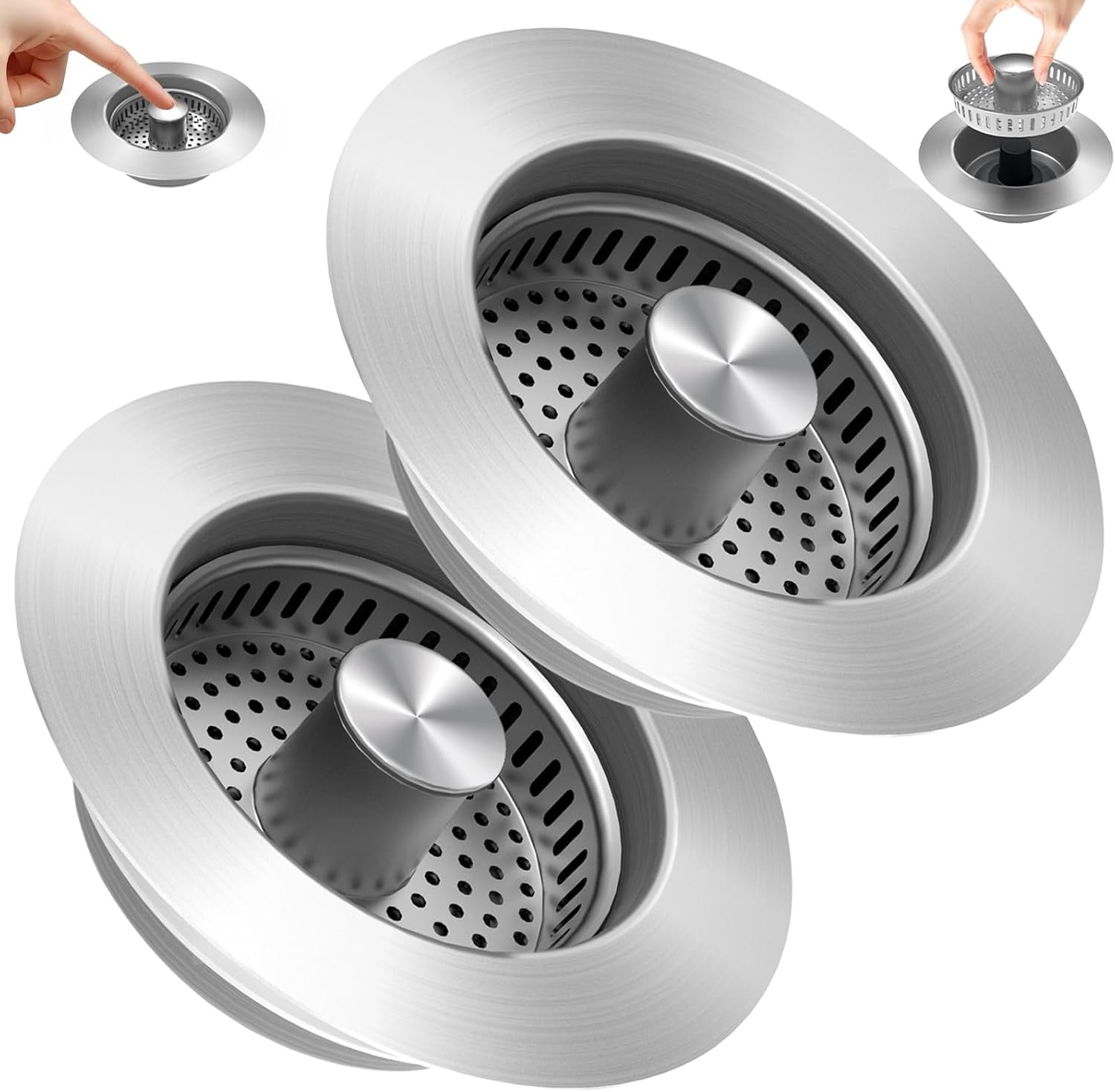 Xlhshop 3-in-1 Kitchen Sink Drain Strainer & Stopper Combo, Stainless Steel with Anti-Clogging Basket, Fits 3-1/2 Inch Drains