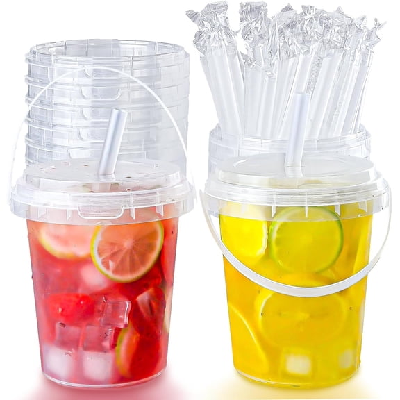 Xlhshop 34oz Clear Plastic Cups with Lids & Straws, 30-Set Disposable Iced Coffee & Party Cups