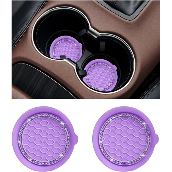 Xlhshop 4-Pack Silicone Car Cup Coasters, 3.15" Anti-Slip Rhinestone Drink Mat for Auto