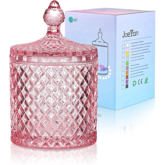 Xlhshop 6 oz Colorful Embossed Glass Candy Jar with Lid, Iridescent Crystal Glass Candy Dish, Decorative Storage Jar