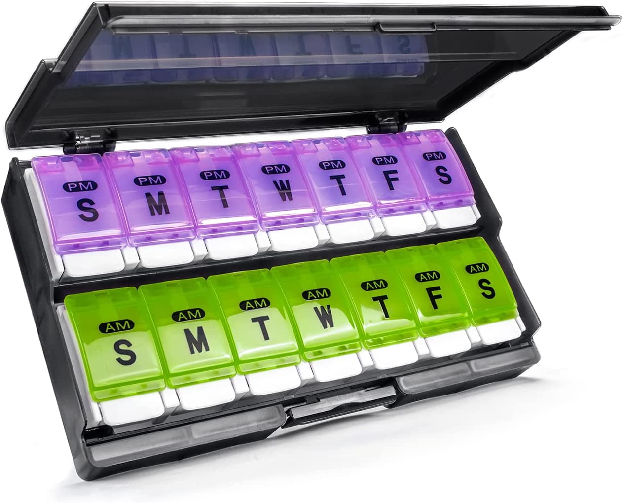 Xlhshop 7 Day AM PM Pill Organizer, 2 Times Daily Large Pill Case, Push Button Pop Open Pill Box, Portable Weekly Medicine Holder for Pills, Vitamins, Fish Oil & Supplements