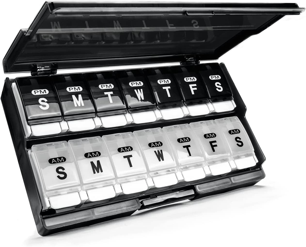 Xlhshop 7 Day AM PM Pill Organizer, 2 Times Daily Large Pill Case, Push Button Pop Open Pill Box, Portable Weekly Medicine Holder for Pills, Vitamins, Fish Oil & Supplements