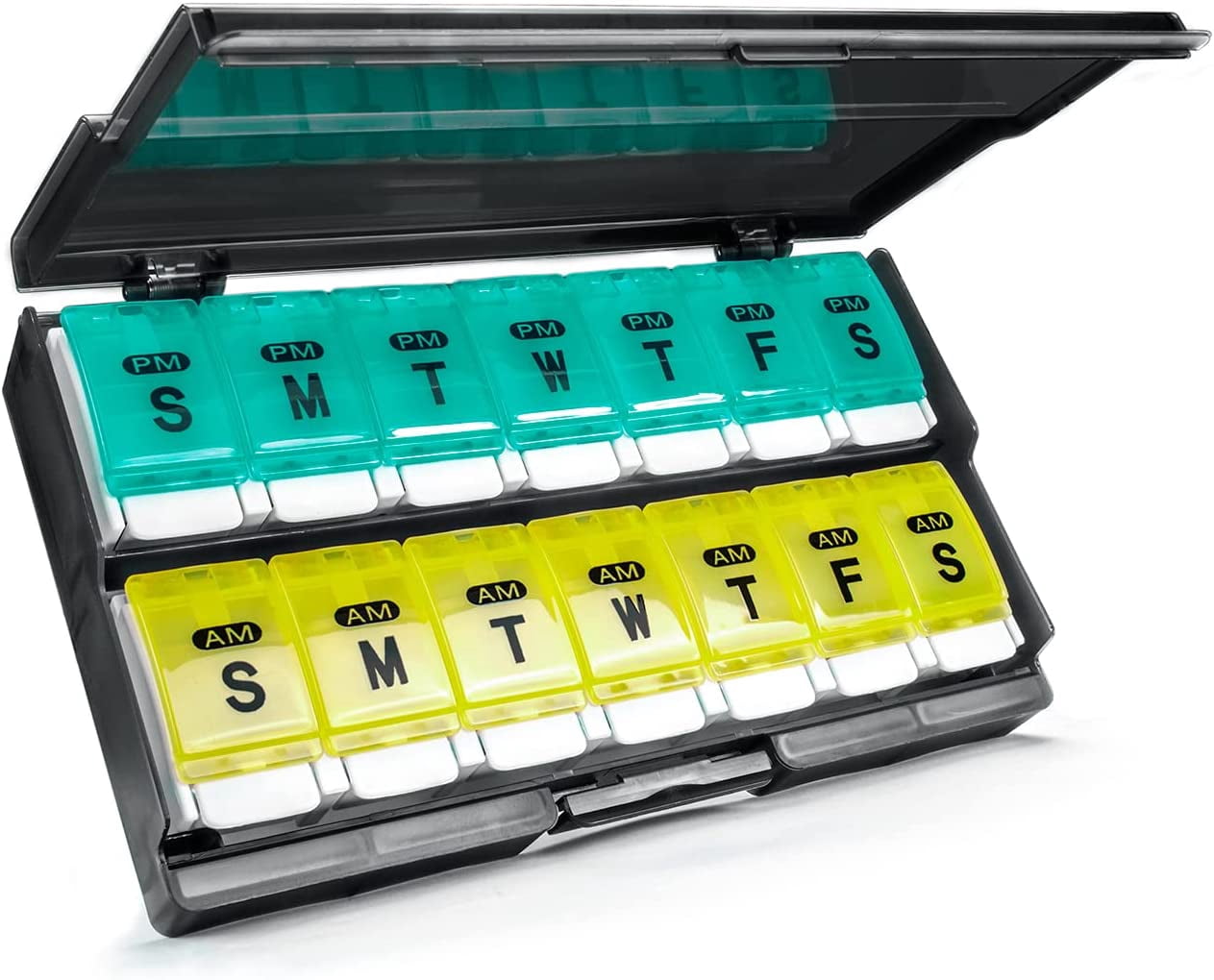Xlhshop 7 Day AM PM Pill Organizer, 2 Times Daily Large Pill Case, Push Button Pop Open Pill Box, Portable Weekly Medicine Holder for Pills, Vitamins, Fish Oil & Supplements