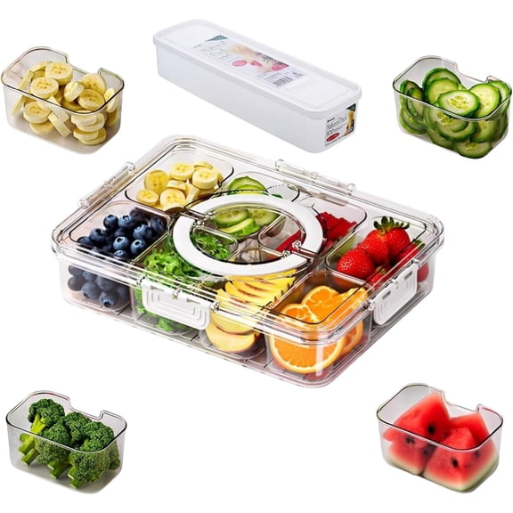 Xlhshop 8-Compartment Divided Snack Container with Lid and Handle, Clear Storage Box