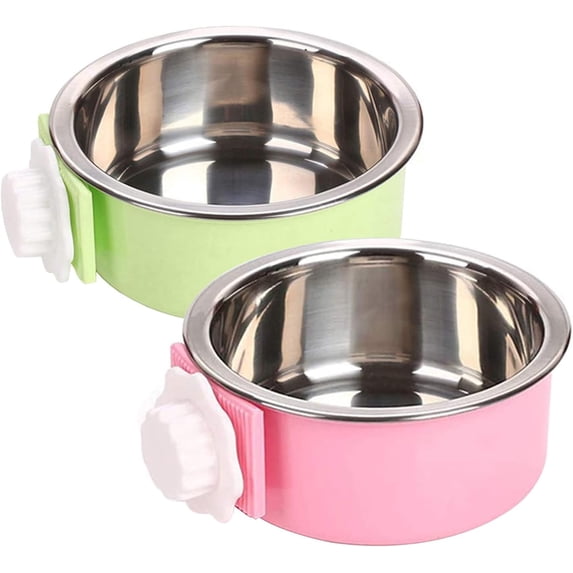 Xlhshop Dog Crate Bowl, Hanging Stainless Steel Removable Pet Crate Water & Food Bowls, Pet Cage Feeder Container Coop Cup for Cat Puppy Birds Rats Guinea Pigs Rabbit Hamster (2PCS)