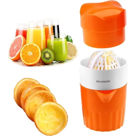 Xlhshop Hand Juicer Citrus Orange Squeezer Manual Lid Rotation Press Reamer for Lemon Lime Grapefruit with Strainer and Container, 2 Cups