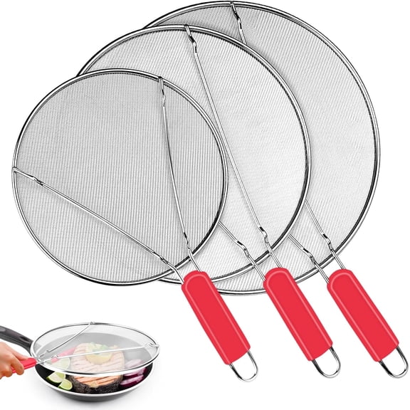 Xlhshop Set of 3 Stainless Steel Splatter Screens, Ultra Fine Mesh Guards for Frying Pans