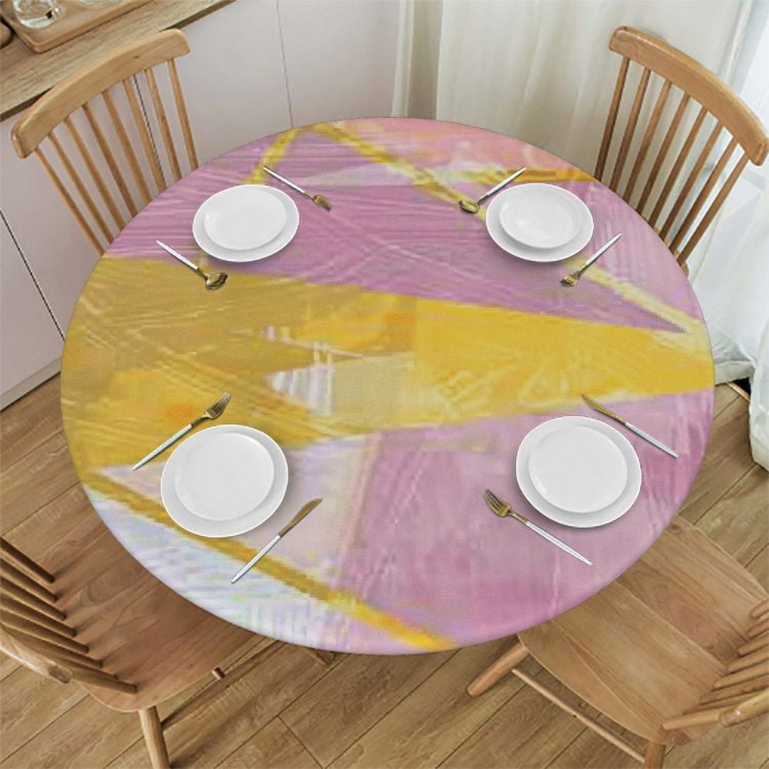 Xllo0ord Gold Pink Marble Round Tablecloths Elastic Edged Triangular