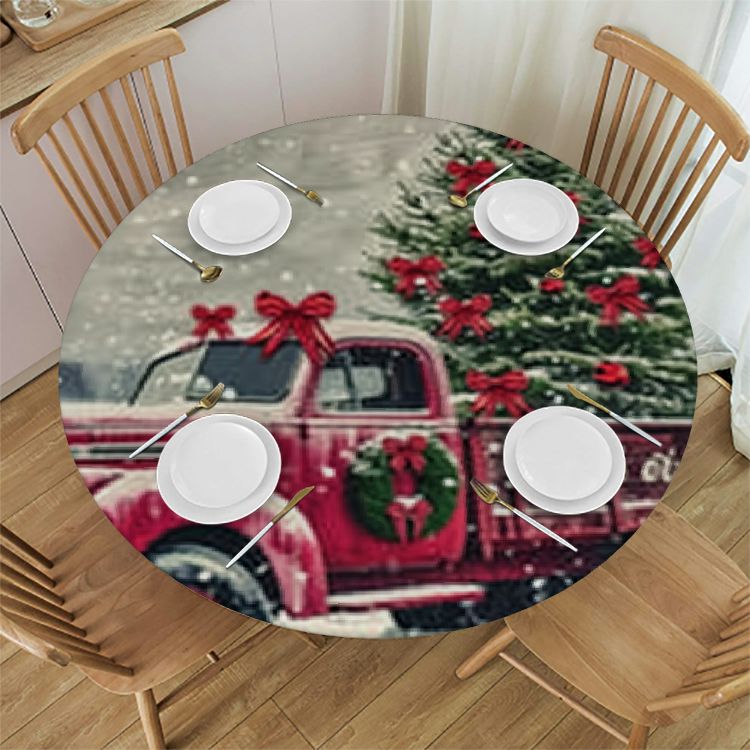 Xllo0ord Waterproof Reusable Table Cloth Round Fitted Vinyl Tablecloth