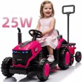 thumbnail image 1 of Xlluproid 12V Ride on Tractor with Trailer,USB,MP3,Bluetooth,LED Light,Safety Belt for 3-8 Girls,Boys,Magenta, 1 of 11