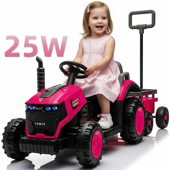 Xlluproid 12V Ride on Tractor with Trailer,USB,MP3,Bluetooth,LED Light,Safety Belt for 3-8 Girls,Boys,Magenta