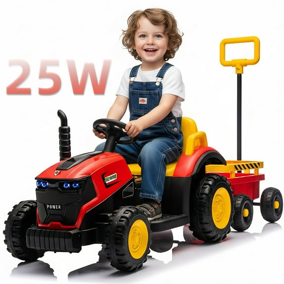 Xlluproid 12V Ride on Tractor with Trailer,USB,MP3,Bluetooth,LED Light,Safety Belt for 3-8 Girls,Boys,Red