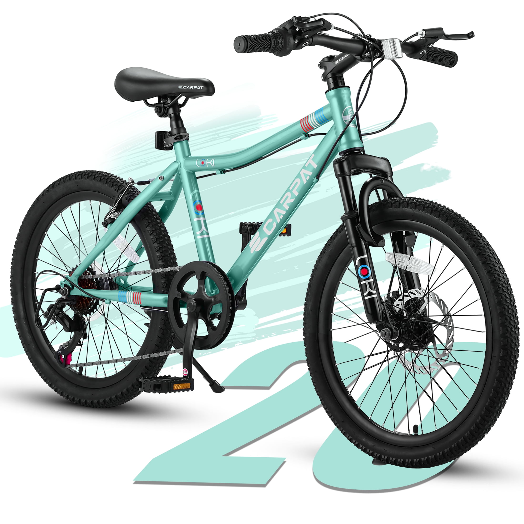 Xlluproid 20" Mountain Bike,7 Speed Teenager Children Kids' Bicycles,Front Suspension Disc Brake Rear V-Brake,High Steel Frame for Outdoor Adventure,Green