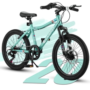 Xlluproid 20" Mountain Bike,7 Speed Teenager Children Kids' Bicycles,Front Suspension Disc Brake Rear V-Brake,High Steel Frame for Outdoor Adventure,Green