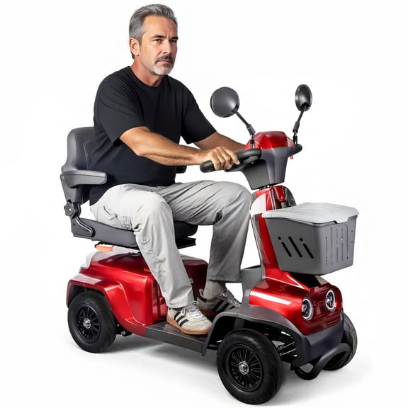 Xlluproid Heavy Duty 4-Wheel Mobility Scooter for Seniors & Adults - 350W 48V Motor,Electromagnetic Brake,Up to 60km Long Range,Red
